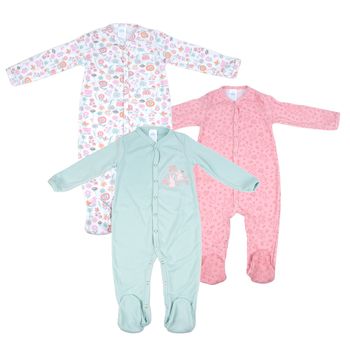Set de 3 Mamelucos con Pies para Bebé | Tallas 3 a 12 Meses